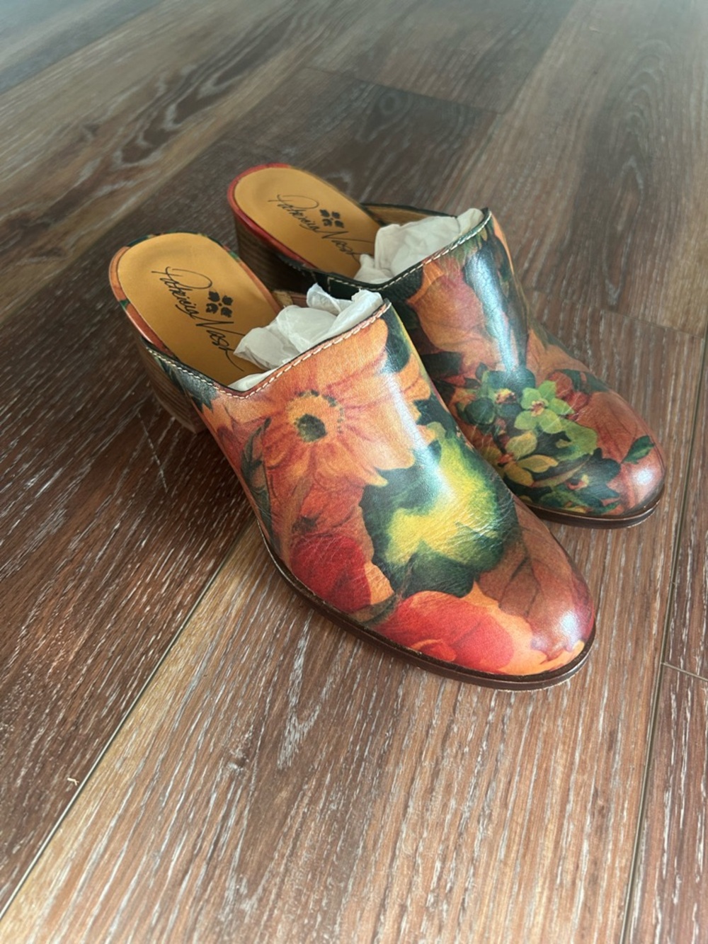 Patricia Nash Floral Leather Slip-On Mules in Multi-Color